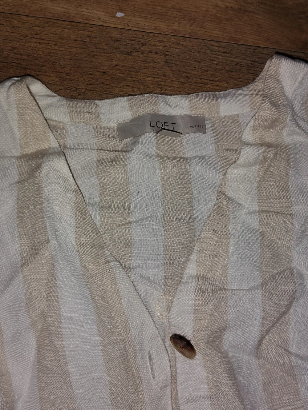 LOFT Cream & White Striped Button-Front Girls' Dress